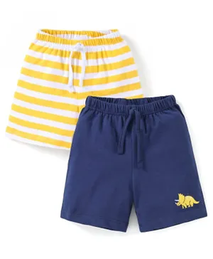 Babyhug Cotton Knit Above Knee Shorts Striped & Dino Print Pack of 2 - Navy & Yellow