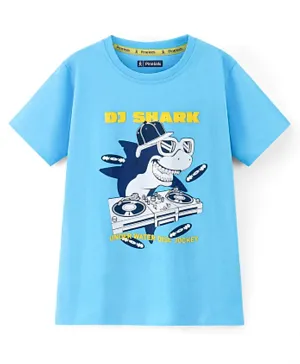 Pine Kids 100% Cotton Biowashed Half Sleeves T-Shirt Shark Print- Blue