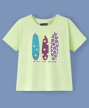 Pine Kids 100% Cotton Half Sleeves Biowashed T-Shirt Surf Board Print - Green