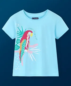 Pine Kids 100% Cotton Half Sleeves Biowashed T-Shirt Parrot Print - Blue