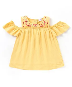 Babyhug Rayon Half Sleeves Top With Embroidery & Frill Detailing - Yellow