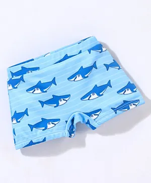 بيبي هاغ شورت للسباحة بطول قصير بطبعة أسماك القرش - أزرق