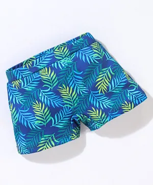Babyhug Short Length Swimming Trunk Leaves Print - Blue