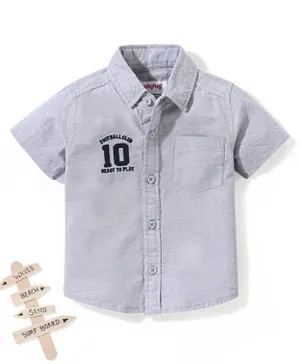 Babyhug 100% Cotton Woven Half Sleeves Solid Oxford Shirt with Badge - Grey