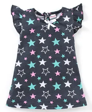 Babyhug Cotton Knit Short Sleeves Nighty Star Print - Navy Blue