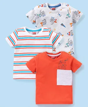 Babyhug Cotton Half Sleeves T-Shirts Tiger Print Pack Of 3 - Grey & Orange
