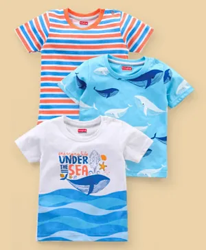 Babyhug Cotton Jersey Half Sleeves T-Shirt Shark Print Pack Of 3 - Blue