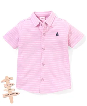 Babyhug 100% Cotton Half Sleeves Knitted Pique Striped Shirt - Light Pink