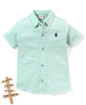 Babyhug 100% Cotton Half Sleeves Knitted Pique Striped Shirt - Light Green