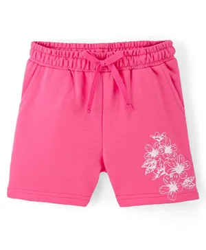 Pine Kids Cotton Knit Mid Thigh Length Shorts Floral Print - Pink