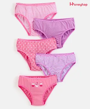 Honeyhap Premium Cotton Elastane Stretchable Hipster Striped Panties with Silvadur Antimicrobial Finish Polka Dot Pack of 5 - Pink & Purple