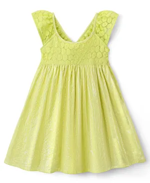 Babyhug 100% Cotton Woven Sleeveless Frock with Lace Detailing - Lime Green
