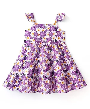 Babyhug 100% Cotton Dobby Sleeveless Frock Floral Print - Purple