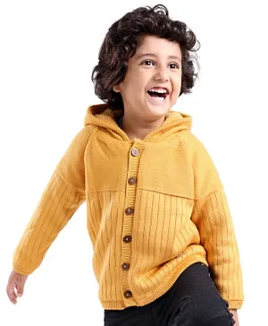 Babyhug Full Sleeves Hooded Sweater Solid- Yellow