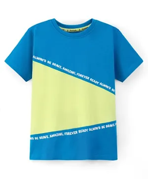 Pine Kids 100 % Cotton Half Sleeves T-Shirt with Text Print - Blue