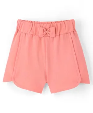 Pine Kids 100% Cotton Knit Mid Thigh Length Shorts With Bow Applique - Peach