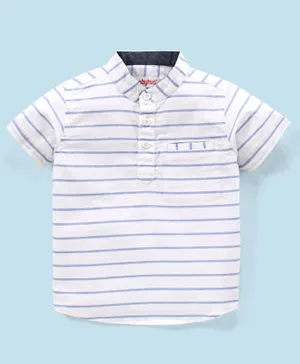 Babyhug 100% Cotton Woven Half Sleeves Mandarin Collar Striped Kurta Shirt - White