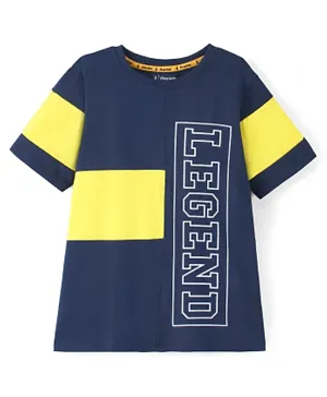 Pine Kids Cotton Knit Half Sleeves Text Print Biowashed T-Shirt - Navy Blue