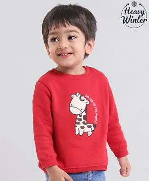Babyoye 100% Cotton Full Sleeves Sweatshirt Giraffe Embroidery- Red