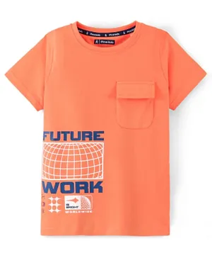 Pine Kids 100% Cotton Knit Half Sleeves Biowashed T-Shirt Future Work Print - Orange