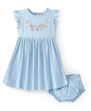 Babyhug 100% Cotton Knit Sleeveless Frock With Bloomer & Floral Print - Blue