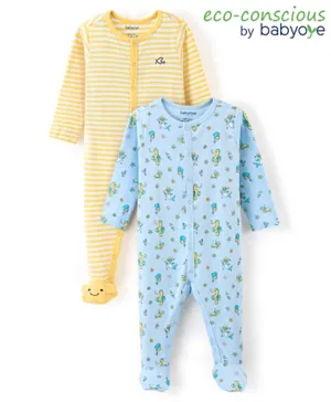 Babyoye 100% Cotton With Eco Jiva Finish Full Sleeves Sleep With Striped & Sea Life Print - Yellow & Blue