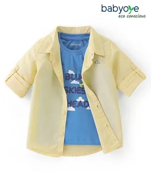 Babyoye 100% Cotton Full Sleeves Solid Dyed Shirt with Inner Tee - Yellow