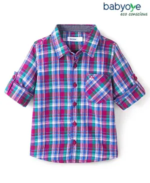 Babyoye 100% Cotton Woven Full Sleeves Checked Shirt - Blue & Pink