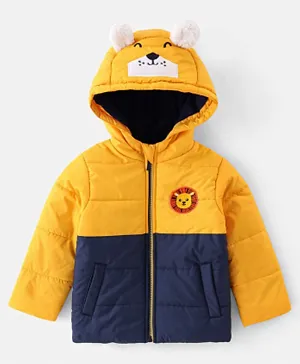 Babyhug Woven Full Sleeves Hoodie Lion Embroidery - Yellow