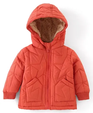 Babyhug Woven Full Sleeves Solid Color Hoodie - Orange
