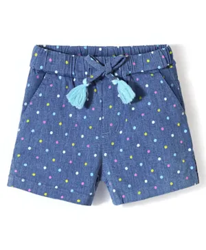 Babyhug Cotton Stretched Mid Thigh Length Shorts With Polka Dots Print - Blue