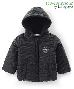Babyoye Woven Full Sleeves Textured Hooded Jacket - Black