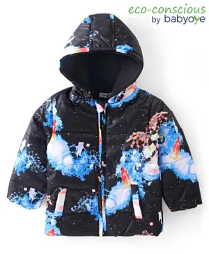 Babyoye Full Sleeves  All Over Space Print Hooded Jacket - Blue