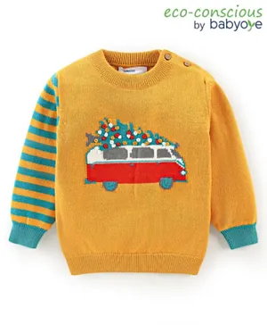 Babyoye 100% Cotton Embellished Full Sleeves Vehicle Print Pullover - Blue & Yellow