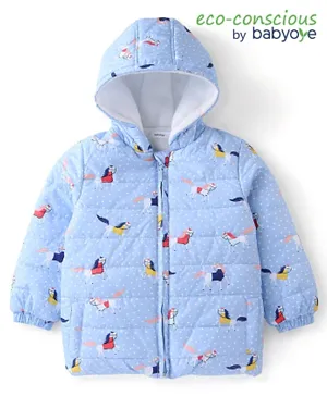 Babyoye Full Sleeves Horse Printed Padded Hooded Jacket - Light Blue