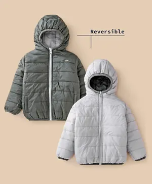 Babyoye Full Sleeves Solid Colour Textured Reversible Hooded Jacket - Multicolour