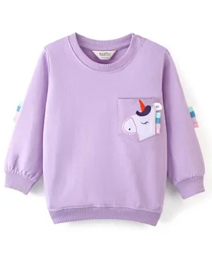 Bonfino Full Sleeves Sweatshirt With Unicorn Embroidery On Pocket - Purple