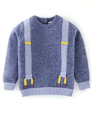 Babyhug 100% Cotton Knit Full Sleeves Sweater with Suspender Design - Blue