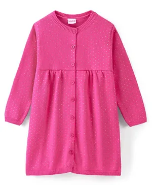 Babyhug 100% Cotton Knit Full Sleeves Dots Printed Woollen Dress - Pink