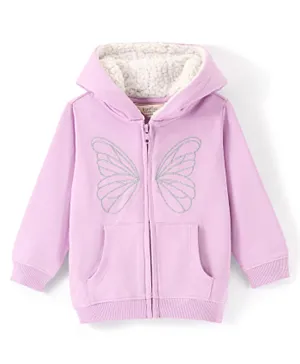 Bonfino French Terry Full Sleeves Hoodie Sweatshirt with Butterfly Embroidery - Fragrant Lilac
