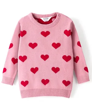 بونفينو سويتر محبوك من القطن 100% بأكمام طويلة وتصميم قلب - وردي