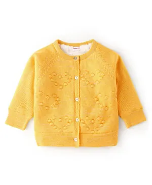 Babyhug 100% Acrylic Knit Full Sleeves Heart Print Sweater - Yellow
