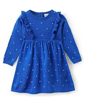 Babyhug Knit Full Sleeves Woolen Dress Polka Dot Design - Blue