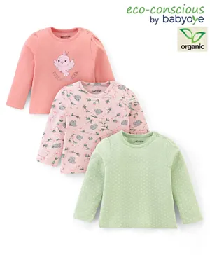Babyoye Eco-Conscious 100% Cotton Full Sleeves T-Shirts with Birds Print Pack of 3 - Pink & Green