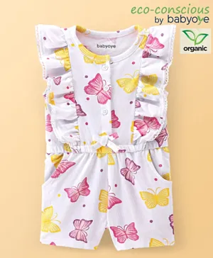 Babyoye Eco-Conscious 100% Cotton Knit Sleeveless Jumpsuit Butterfly Print - White