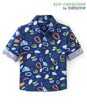بيبي اوي - قمصان سادة بأكمام طويلة صديقة للبيئة بطبعات - أزرق
