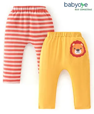 Babyoye  100% Cotton With Eco Jiva Finish Diaper Leggings Striped Pack of 2 - Red & Yellow