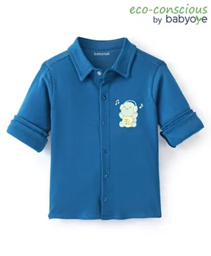 بيبي اوي - قمصان سادة بأكمام طويلة صديق للبيئة بطبعات - أزرق