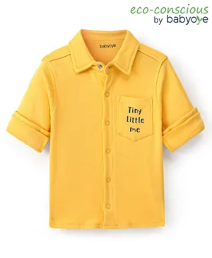 بيبي اوي - قمصان سادة بأكمام طويلة صديق للبيئة بطباعة نصية - أصفر
