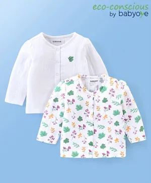 Babyoye Eco Conscious Double Gauge Full Sleeves Vest Floral Print & Embroidery Pack Of 2 - White